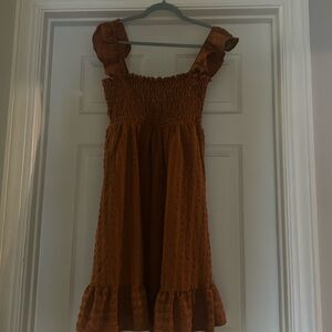 brown dress with ruffle straps